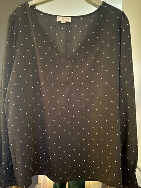 LOFT Outlet Dark Gray Blouse with White Micro Dots